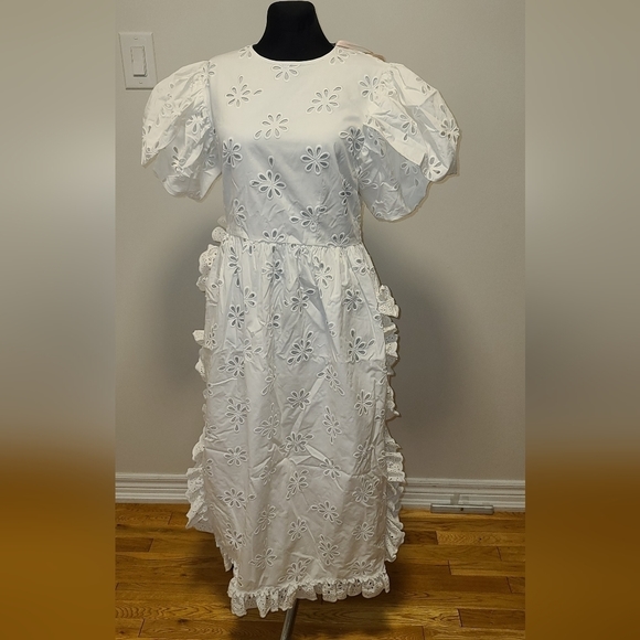 NWT Simone Rocha × H&M Eylet white dress with puff sleeves Cinch Waist - Picture 10 of 16